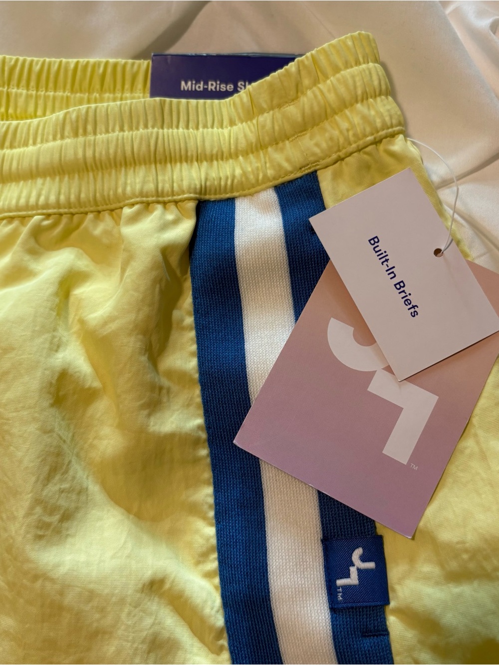 JOY LAB Women’s Mid-Rise Yellow Athletic Shorts Blue/White Stripes, Size M NWT - Picture 2 of 5